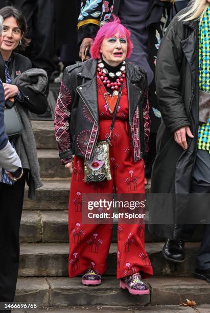 Dame Zandra Rhodes attends a memorial service to honour and celebrate the life of Dame Vivienne Westwood at Southwark Cathedral on February 16, 2023...