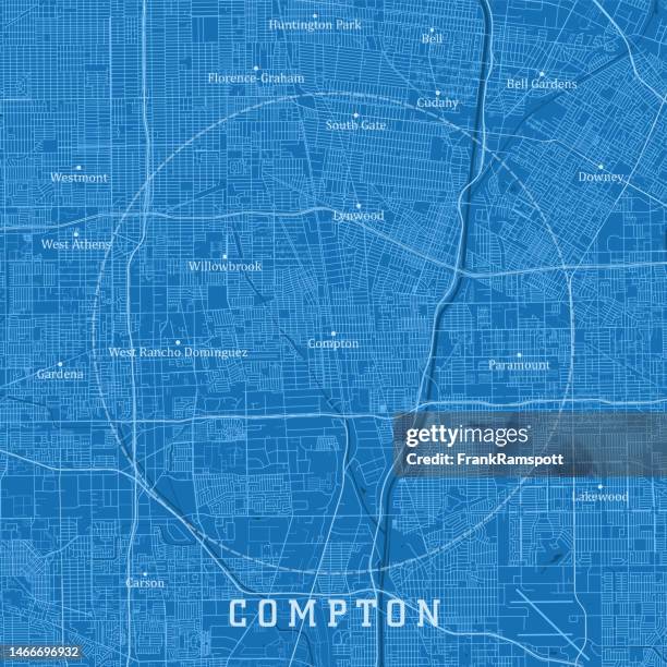 compton ca city vector road map blue text - compton california stock illustrations