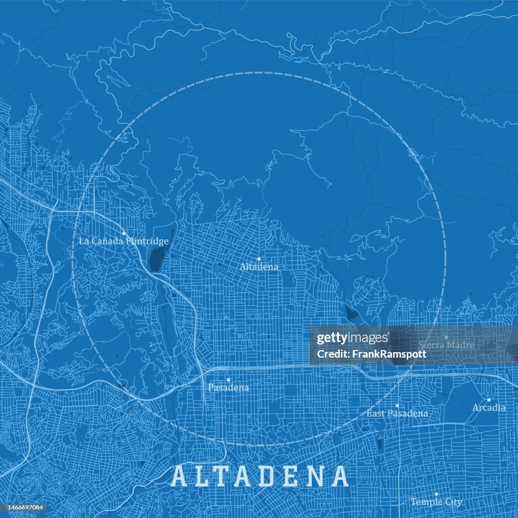 Altadena CA City Vector Road Map Blue Text