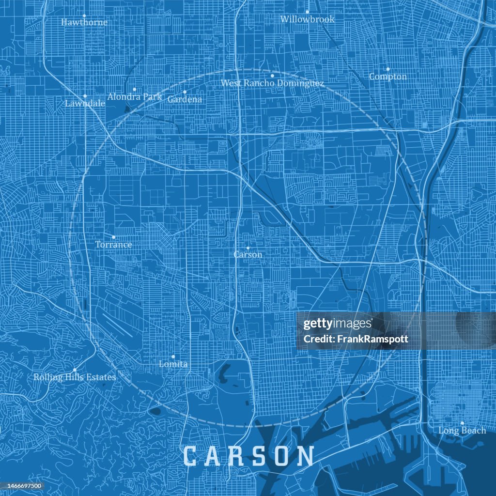 Carson CA City Vector Road Map Blue Text
