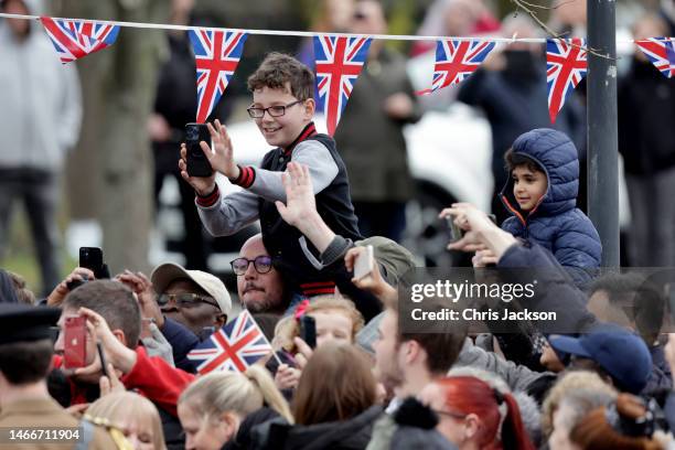 Crowds ahead of the visit of King Charles III at Church of Christ the Cornerstone for a reception with members of the local community and...