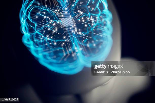 ai robot brain and circuit - imitation stockfoto's en -beelden