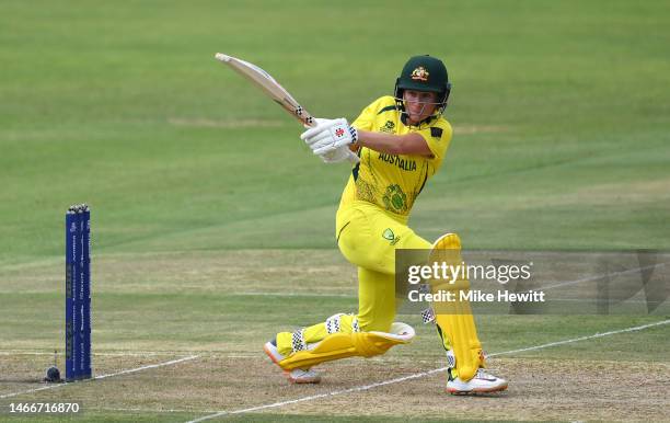 Beth Mooney of Australia plays a shot during the ICC Women's T20 World Cup group A match between Sri Lanka and Australia at St George's Park on...