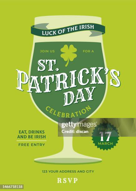 ilustraciones, imágenes clip art, dibujos animados e iconos de stock de plantilla de invitación a fiestas especiales del día de san patricio. - saint patricks tag