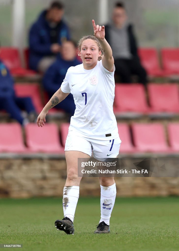 Addison England Angela Addison of England reacts during the International Friendly ...