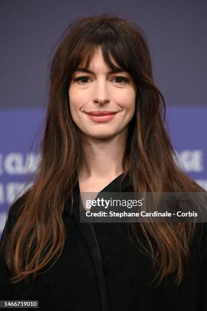 Anne Hathaway attends the "She Came to Me" press conference during the 73rd Berlinale International Film Festival Berlin at Grand Hyatt Hotel on...