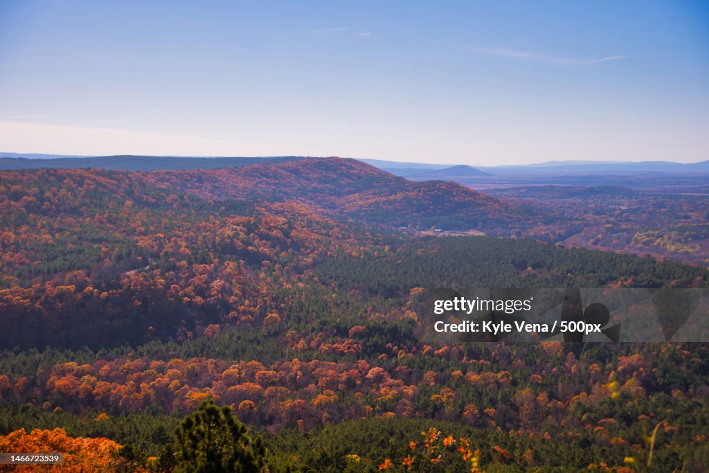 Scenic view of landscape against sky during autumn,Petit Jean State Park,United States,USA