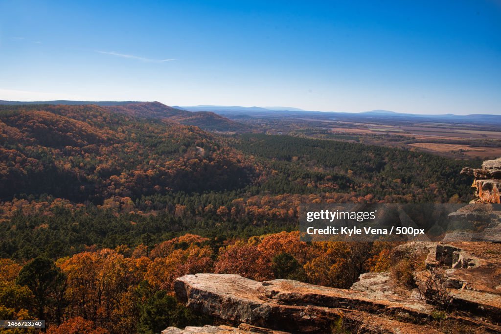 Scenic view of landscape against sky during autumn,Petit Jean State Park,United States,USA