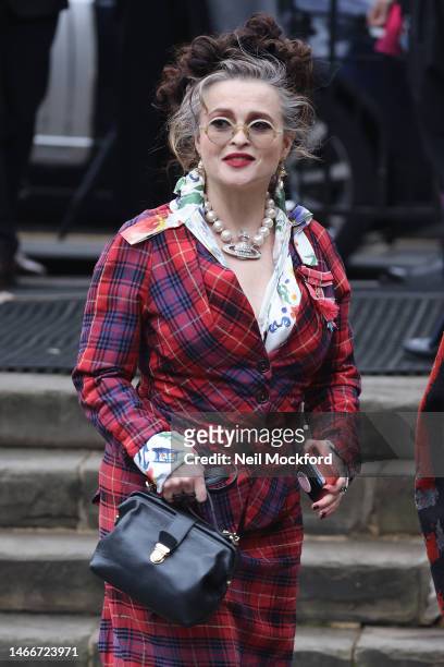 Helena Bonham Carter attends a memorial service to honour & celebrate the life of Dame Vivienne Westwood Westwood on February 16, 2023 in London,...