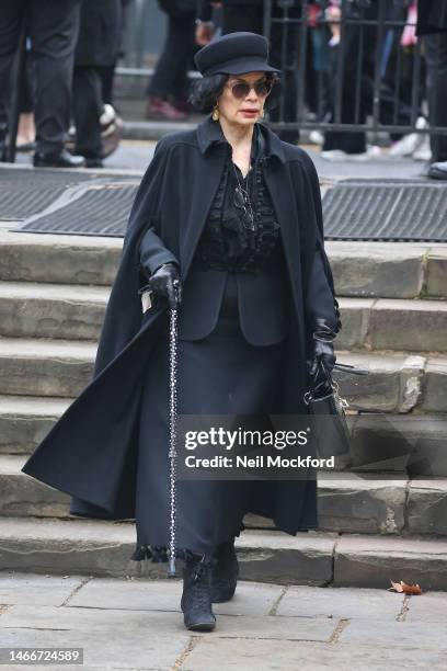 Bianca Jagger attends a memorial service to honour & celebrate the life of Dame Vivienne Westwood Westwood on February 16, 2023 in London, England....