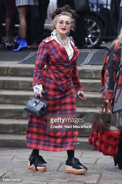 Helena Bonham Carter attends a memorial service to honour & celebrate the life of Dame Vivienne Westwood Westwood on February 16, 2023 in London,...