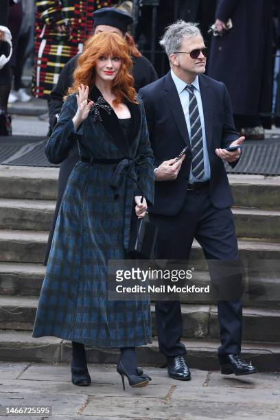 Christina Hendricks attends a memorial service to honour & celebrate the life of Dame Vivienne Westwood Westwood on February 16, 2023 in London,...