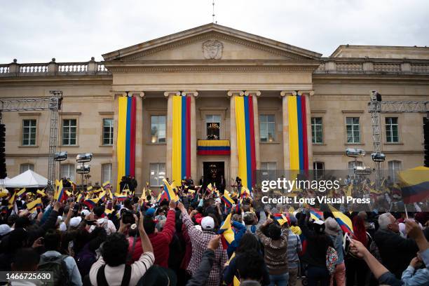 People gather at the presidential palace 'Casa de Nariño' during a demonstration to support Colombian government reforms in Bogota, Colombia on...