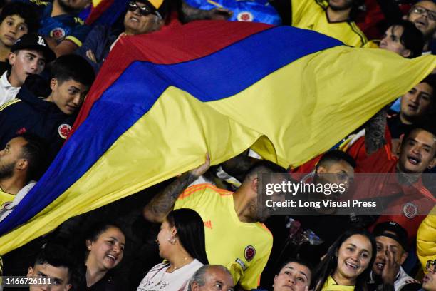Colombia fans during the CONMEBOL South American U-20 Colombia tournament match between Colombia and Brazil, in Bogota, Colombia on February 8, 2023.
