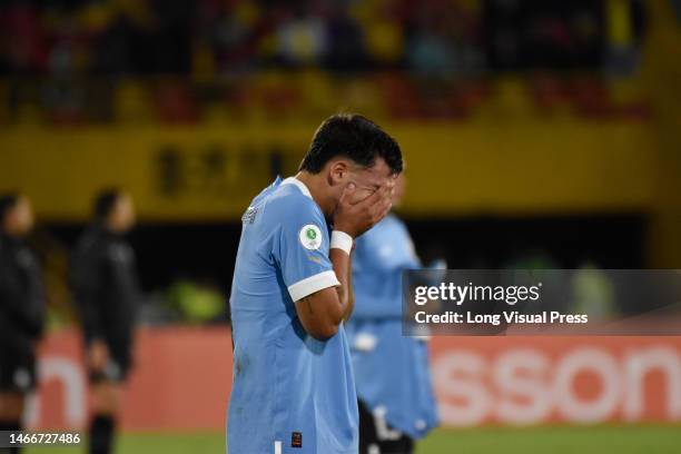 Uruguay's Mateo Antonu Pavon reacts after loosing the South American U-20 Conmebol Tournament match between Brazil and Uruguay, in Bogota, Colombia...