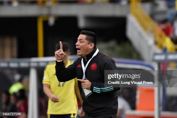 Colombia's team manager Hector Cardenas during the South American U-20 Conmebol Tournament match between Colombia and Venezuela, in Bogota, Colombia...