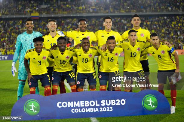 Colombia¿s U-20 team during the CONMEBOL South American U-20 Colombia tournament match between Colombia and Brazil, in Bogota, Colombia on February...