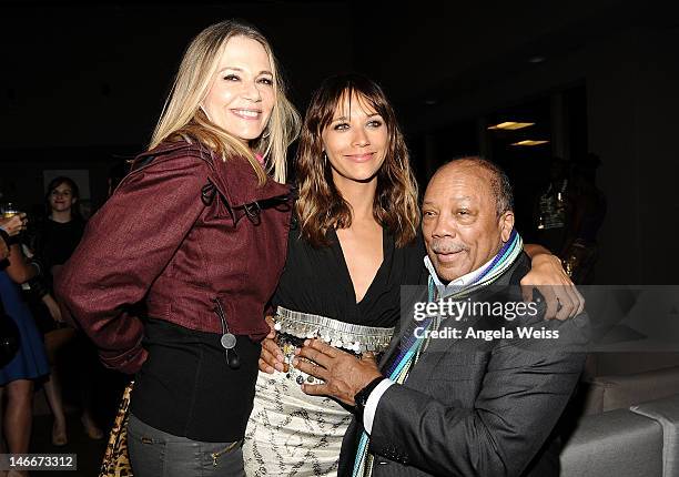 Peggy Lipton, actress Rashida Jones and musician/producer Quincy Jones attend the after party for 'Celeste And Jesse Forever' at the 2012 Los Angeles...