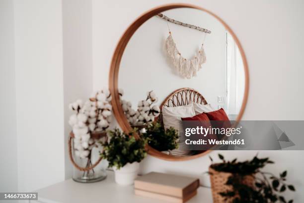 mirror on wall with decoration in bedroom at home - wall mirror stock pictures, royalty-free photos & images