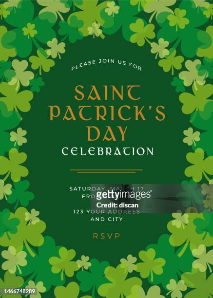 st. patrick's day special party invitation template. - four leaf clover stock illustrations