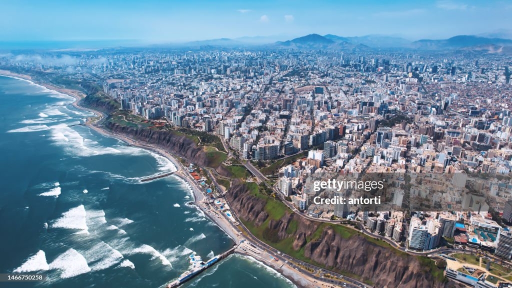 Panoramic Aerial View Of Miraflores District Coastline In Lima Peru Panoramic Aerial View Of Miraflores District Coastline In Lima Peru