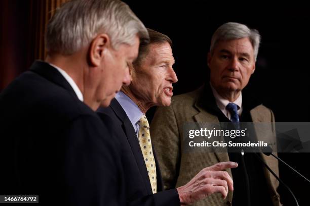 Sen. Lindsey Graham , Sen. Richard Blumenthal , and Sen. Sheldon Whitehouse hold a news conference to introduce their bipartisan and bicameral...