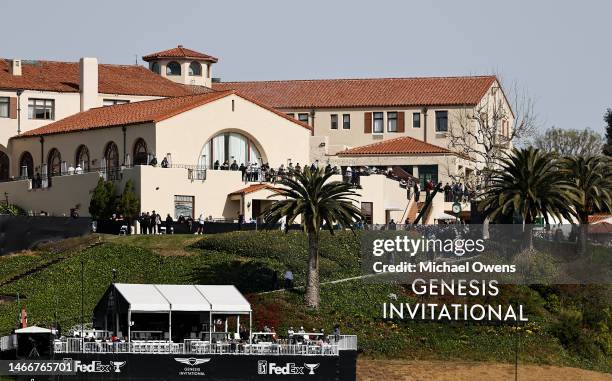 General view of the clubhouse during the first round of the The Genesis Invitational at Riviera Country Club on February 16, 2023 in Pacific...