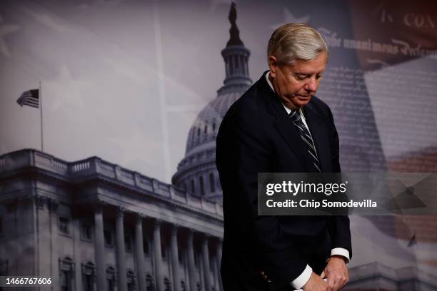 Sen. Lindsey Graham holds a news conference to introduce the bipartisan and bicameral Holding Accountable Russian Mercenaries Act to designate The...