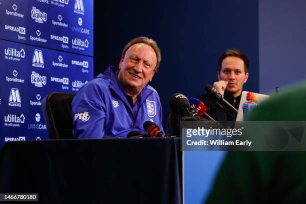 Neil Warnock the manager of Huddersfield Town attends his first press conference at Millers Oils High Performance Centre on February 16, 2023 in...