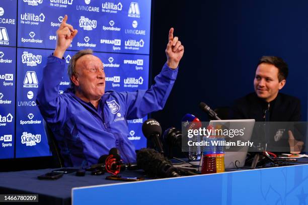 Neil Warnock the manager of Huddersfield Town attends his first press conference at Millers Oils High Performance Centre on February 16, 2023 in...