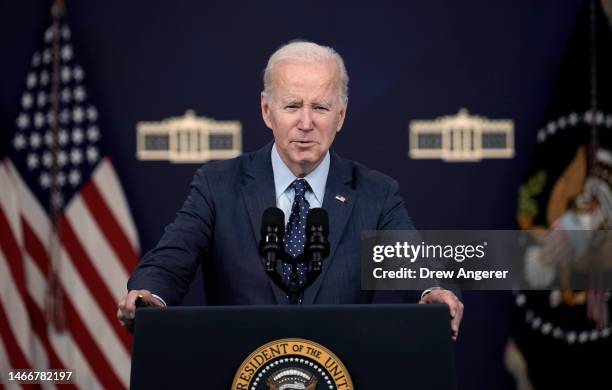 President Joe Biden speaks about the U.S. Response to the high-altitude Chinese balloon and three other objects that were recently shot down by the...
