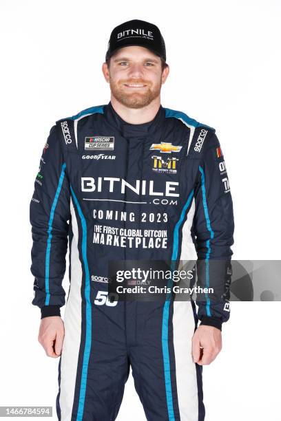 Driver Conor Daly poses for a photo during NASCAR Production Days at Daytona International Speedway on February 16, 2023 in Daytona Beach, Florida.