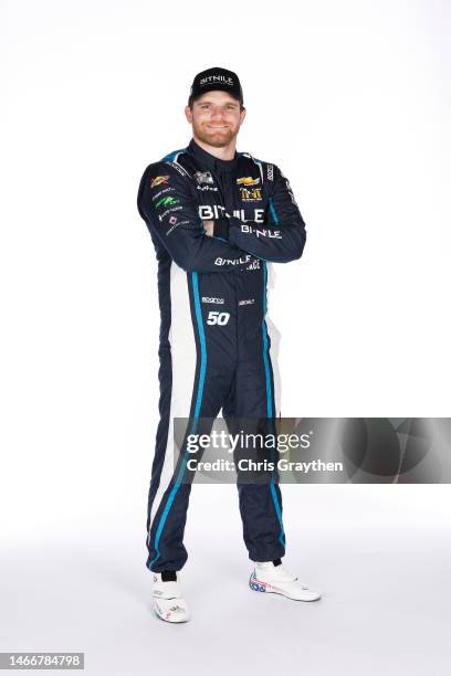 Driver Conor Daly poses for a photo during NASCAR Production Days at Daytona International Speedway on February 16, 2023 in Daytona Beach, Florida.