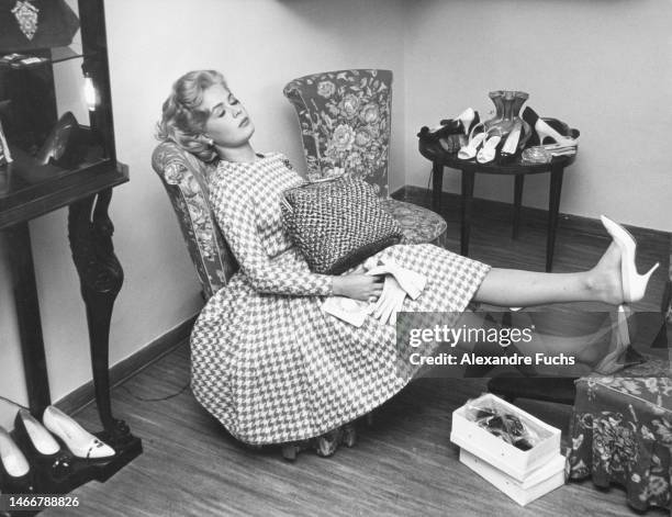 Actress Sandra Dee rests in a chair in the set of If A Man answers in 1961, at Los Angeles, California.