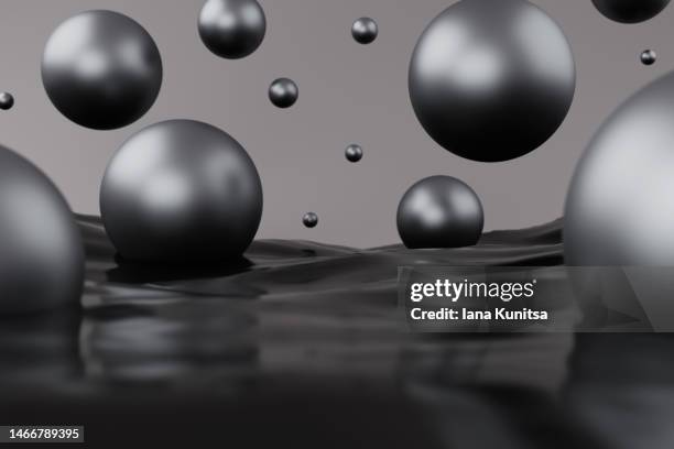 black drops, molecules. 3d spheres, bubbles pattern. beauty background. - dyed diesel stock pictures, royalty-free photos & images
