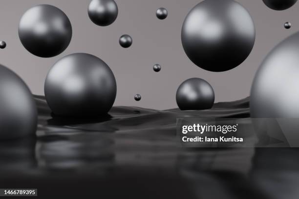 black drops, molecules. 3d spheres, bubbles pattern. beauty background. - metallic balloons stock pictures, royalty-free photos & images