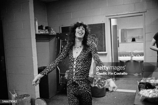 Lead singer Steven Tyler from Aerosmith prepares backstage before their concert at Madison Square Garden in New York on 10th May 1976.