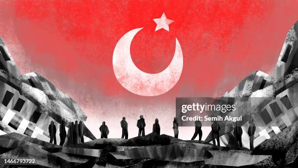 stockillustraties, clipart, cartoons en iconen met earthquake in turkey, building destruction illustration - red background
