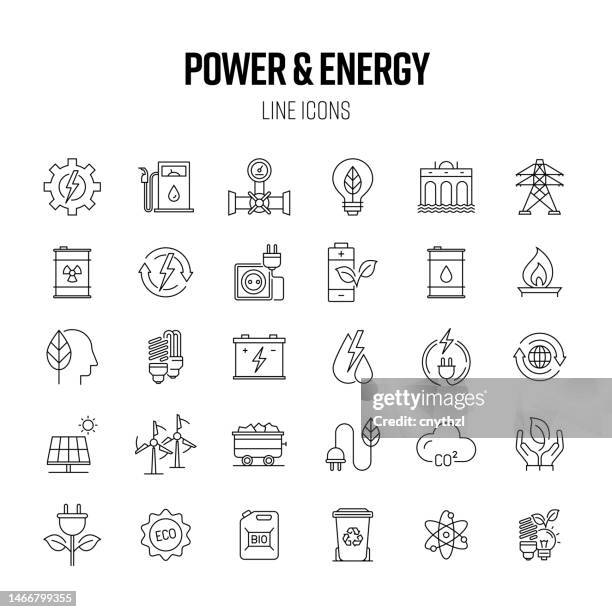 power and energy industry line icon set. electricity, ecology, sustainability, gas. - fuel and power generation stock illustrations