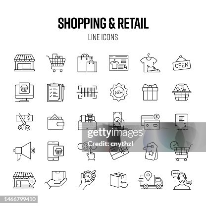 Shopping and Retail Line Icon Set. Store, Shop, Barcode, Purchase, Payment. Shopping and Retail Line Icon Set. Store, Shop, Barcode, Purchase, Payment.