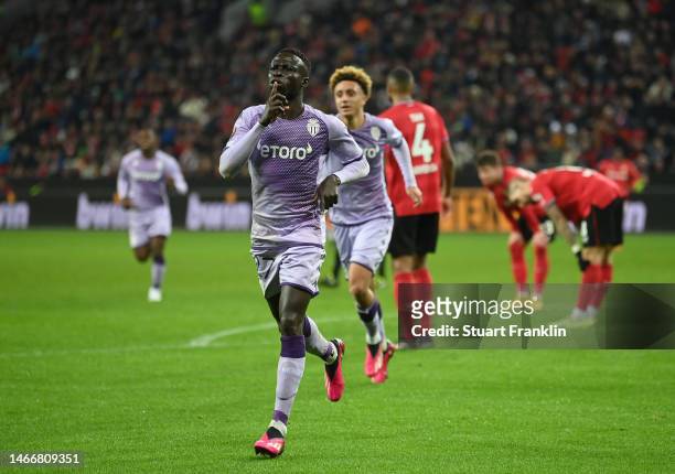 Krepin Diatta of AS Monaco celebrates after scoring the team's second goal during the UEFA Europa League knockout round play-off leg one match...