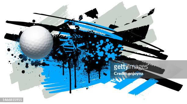 ilustraciones, imágenes clip art, dibujos animados e iconos de stock de blue golf ball grunge splatter vector - golf sport