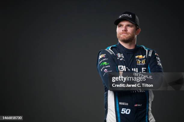 Driver Conor Daly poses for a photo during NASCAR Production Days at Daytona International Speedway on February 16, 2023 in Daytona Beach, Florida.