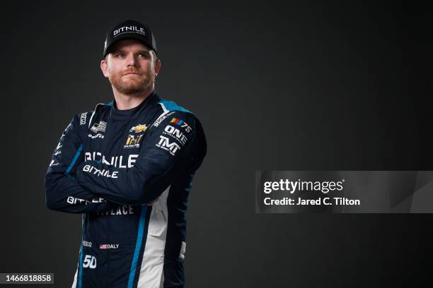 Driver Conor Daly poses for a photo during NASCAR Production Days at Daytona International Speedway on February 16, 2023 in Daytona Beach, Florida.