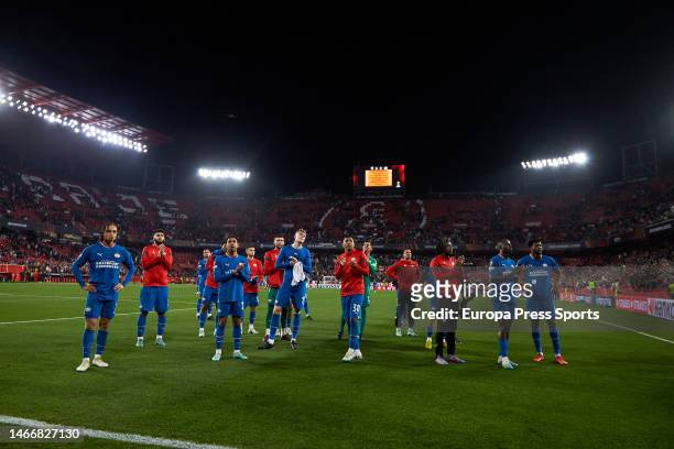 Eindhoven laments during the UEFA Europa League knockout round play-off leg one match between Sevilla FC and PSV Eindhoven at Estadio Ramon Sanchez...
