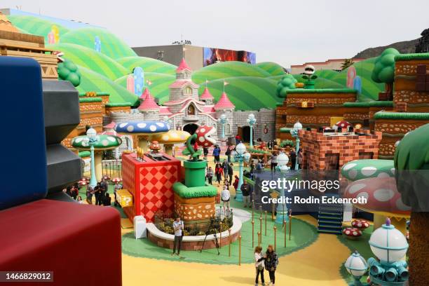 General view of the "SUPER NINTENDO WORLD" welcome celebration at Universal Studios Hollywood on February 16, 2023 in Universal City, California.