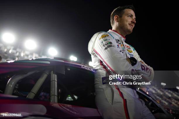 Alex Bowman, driver of the Ally Chevrolet, waits on the grid prior to the NASCAR Cup Series Bluegreen Vacations Duel at Daytona International...