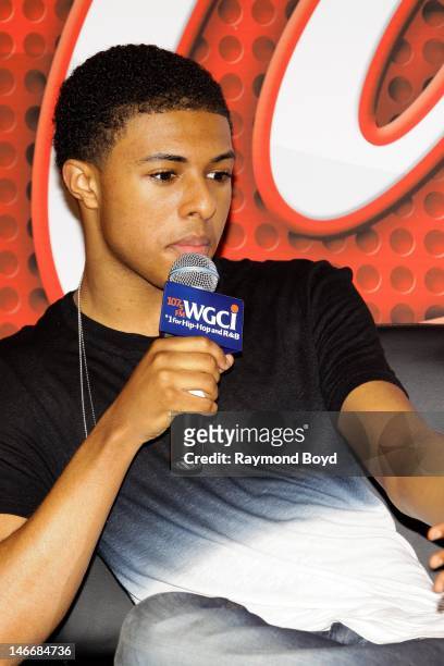 Rapper Diggy Simmons, is interviewed in the WGCI-FM "Coca-Cola Lounge" in Chicago, Illinois on JUNE 20, 2012.