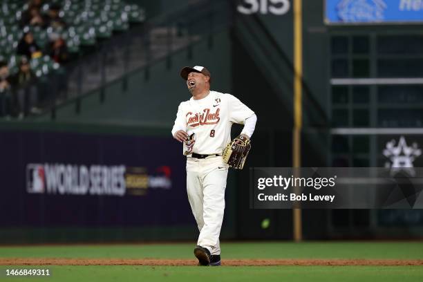 Shane Victorino is seen during the 2023 Cactus Jack Foundation HBCU Celebrity Softball Classic at Minute Maid Park on February 16, 2023 in Houston,...