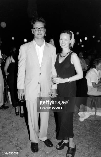 James Murdoch and Kathryn Hufschmid attend a party on Liberty Island in the Upper New York Bay on August 2, 1999.